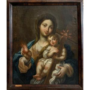 Olio su tela raffigurante Madonna con bambino