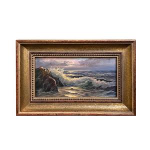 Dipinto ad olio su tavola raffigurante  marina 