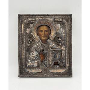 Icona russa di San Nicola con riza in argento – Russia, 1810