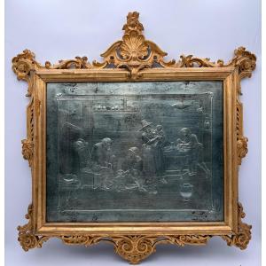 Scena domestica incisa su vetro con foglia d'argento, Francia o Italia, fine del XIX secolo