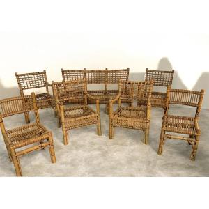 salotto in Bamboo e Rattan – Attribuito a Franco Albini per Bonacina, Italia Anni ’50–’60 – 7 P