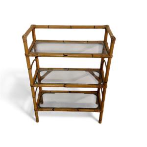 Etajère in bambù con ripiani in vetro – Italia, anni 1950