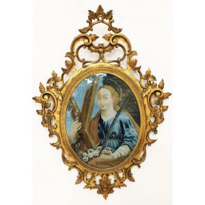 Santa Barbara, pittura su vetro.