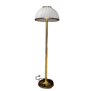 Lampada da terra italiana con paralume a cupola in vetro testurizzato, anni '70
