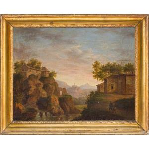 ANDREA SOTTILE  (Termini Imerese 1802 - Palermo 1856)  Paesaggio di montagna con viandanti 