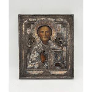 Icona russa di San Nicola con riza in argento – Russia, 1810
