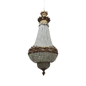 Lampadario a mongolfiera in bronzo dorato e cristalli – Francia, metà XIX secolo
