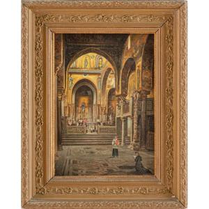 Pietro Volpes – Interno della Cappella Palatina di Palermo – Olio su tela firmato
