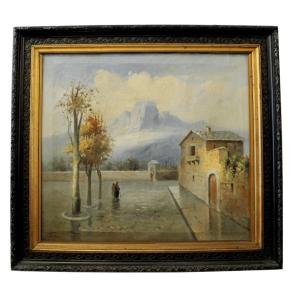 ”Paesaggio di periferia” Vincenzo Udine, olio su tela.