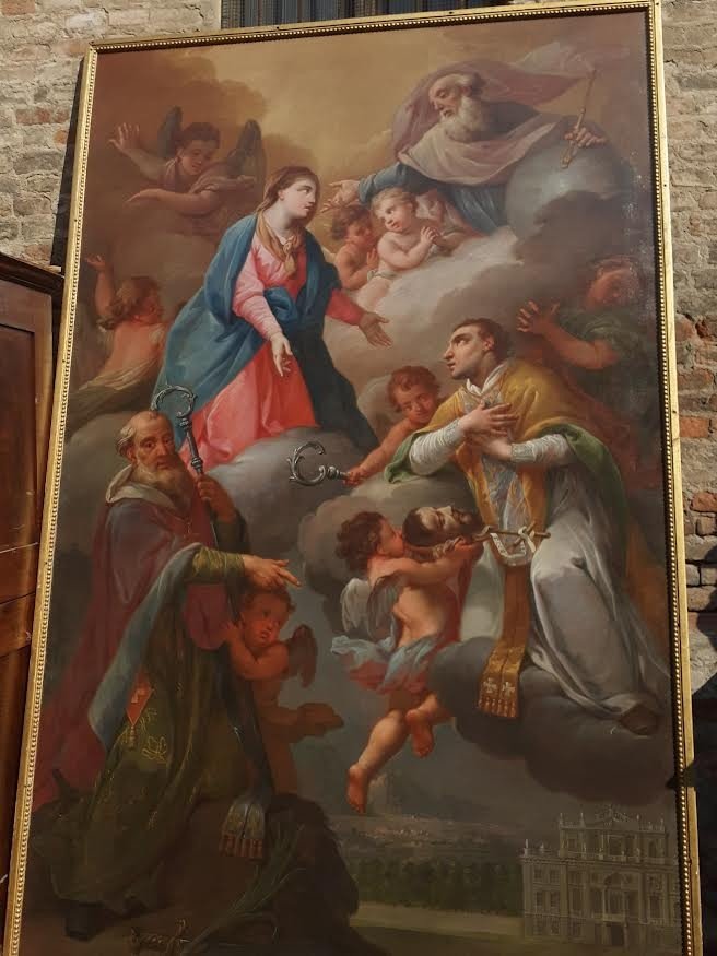 Dipinto olio su tela - Madonna con i Santi, '700, Piemonte Grande dipinto raffigurante Madonna -photo-2