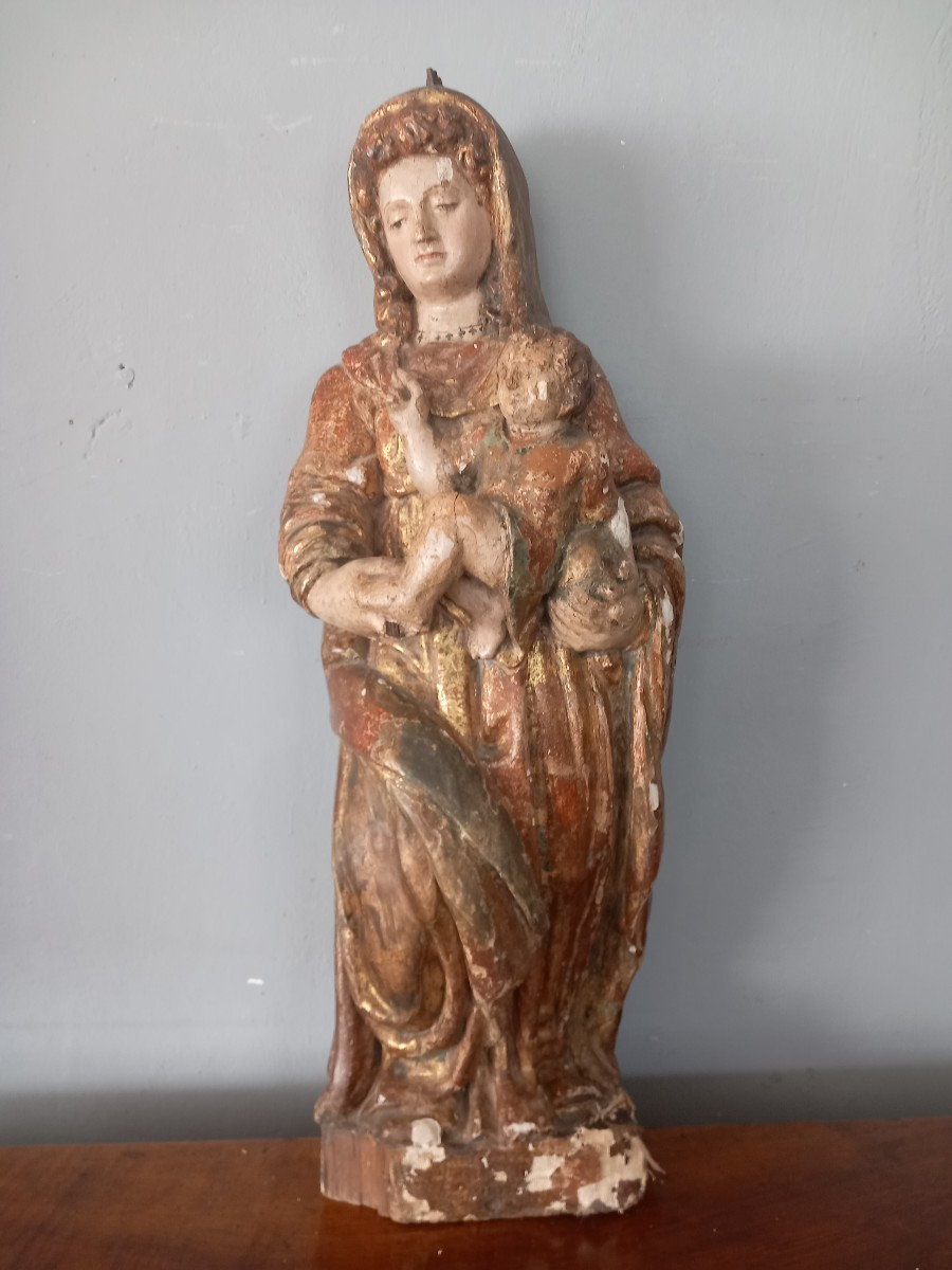 Scultura in legno - Madonna con Bambino. '500, Italia 