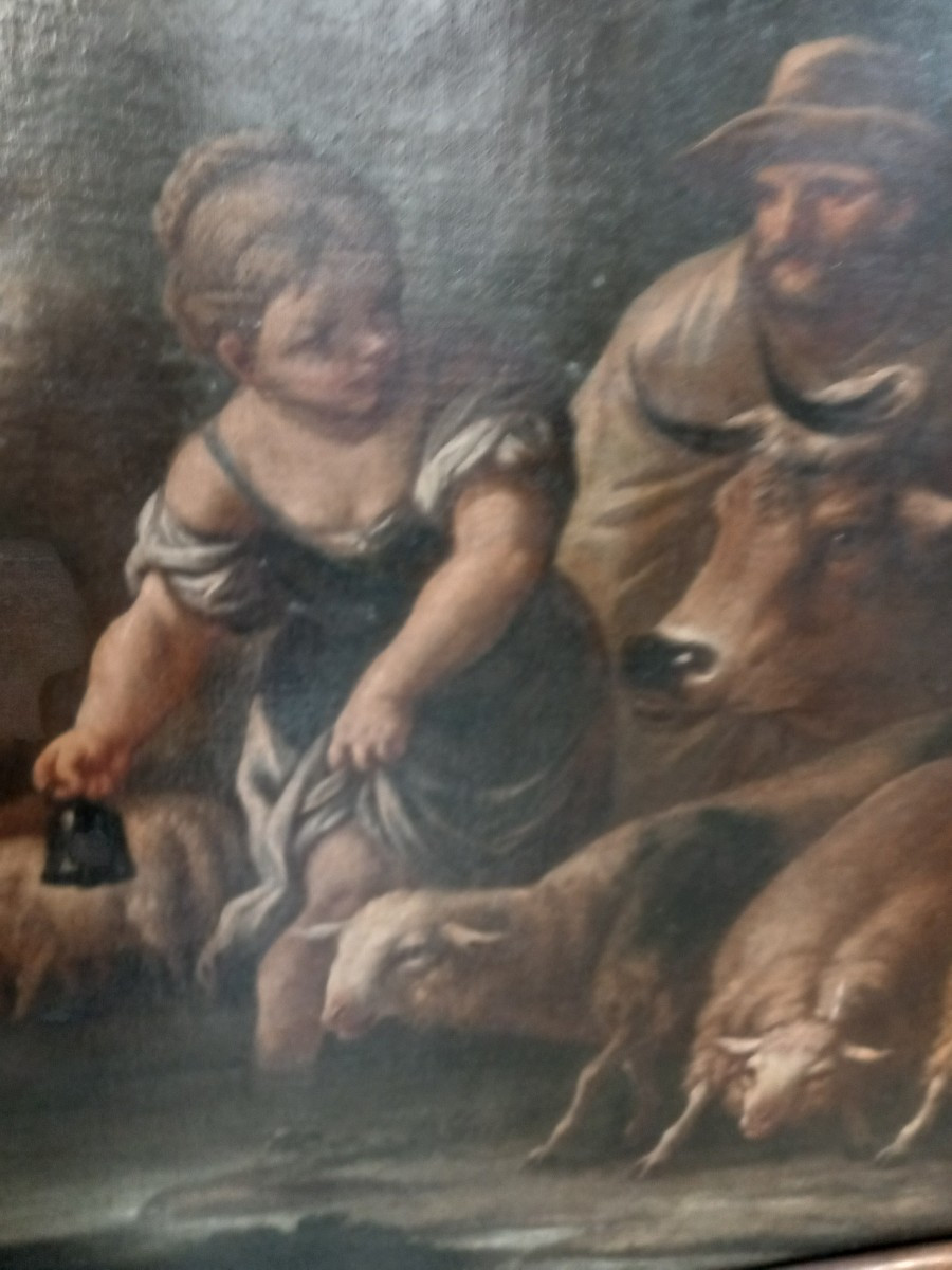 Dipinto olio su tela - Scena campestre con personaggi e animali, '700 - Lombardia-photo-4