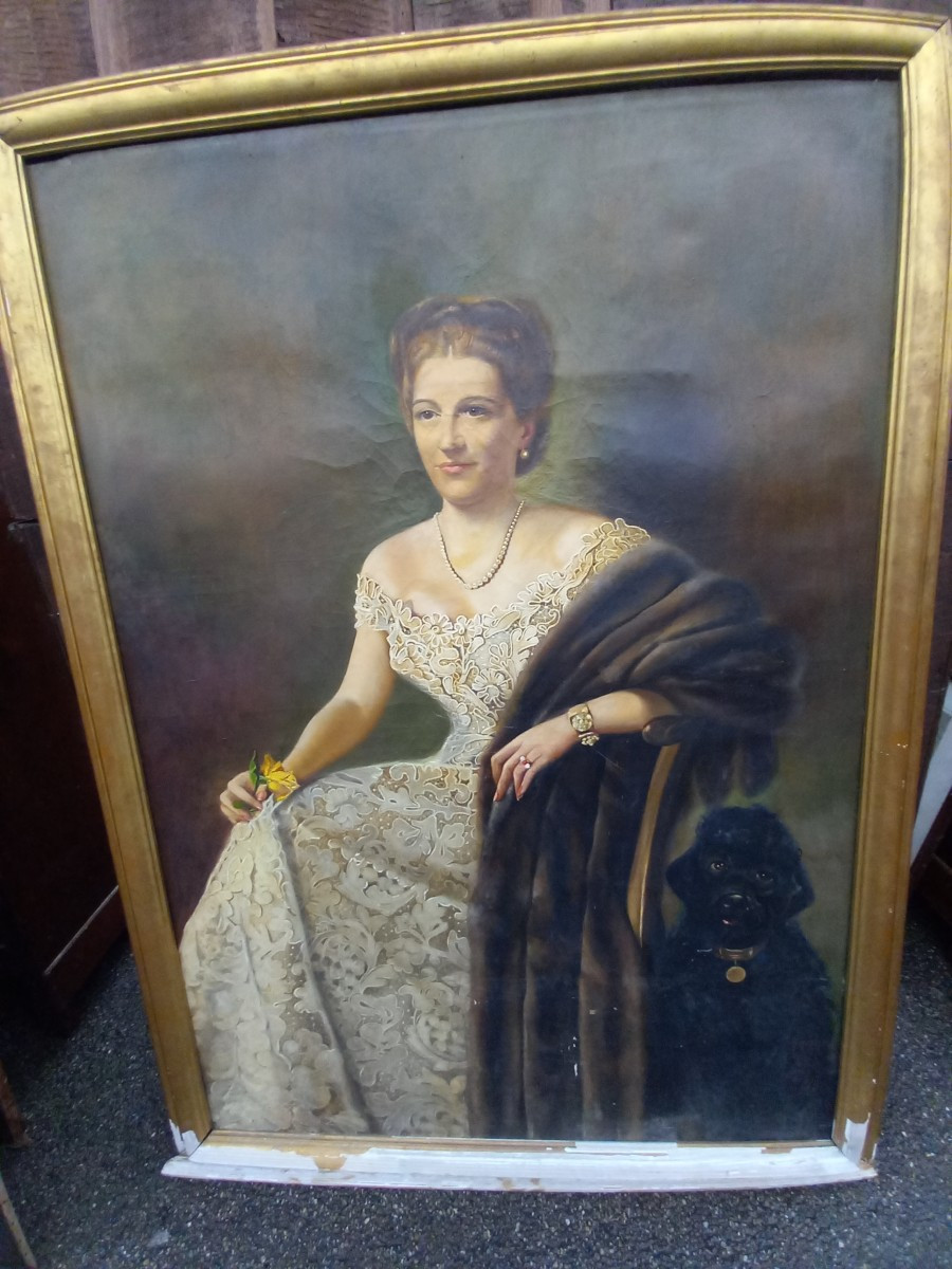 Dipinto olio su tela Nobildonna, '800-photo-2