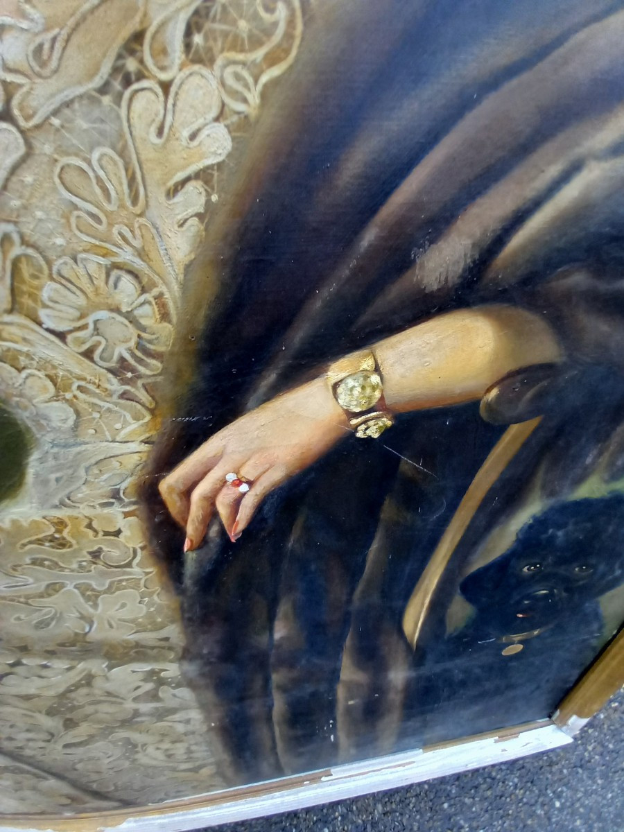 Dipinto olio su tela Nobildonna, '800-photo-1