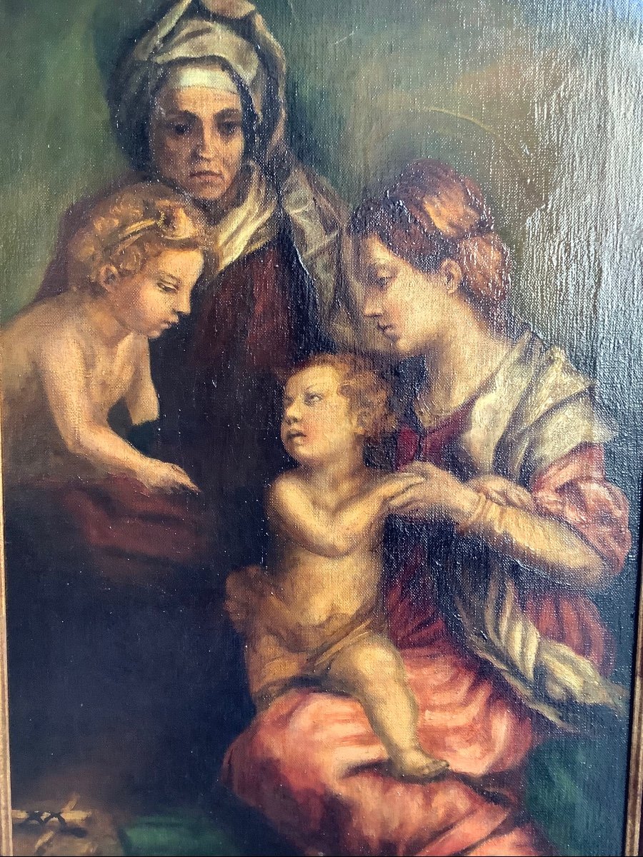 Olio su tela Madonna con bambino  s Anna e s Giovannino Ep fine 800-photo-2