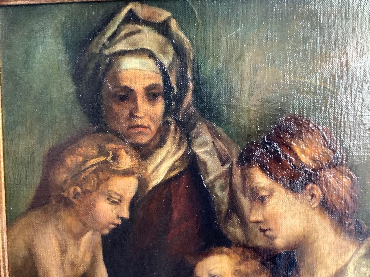 Olio su tela Madonna con bambino  s Anna e s Giovannino Ep fine 800-photo-3