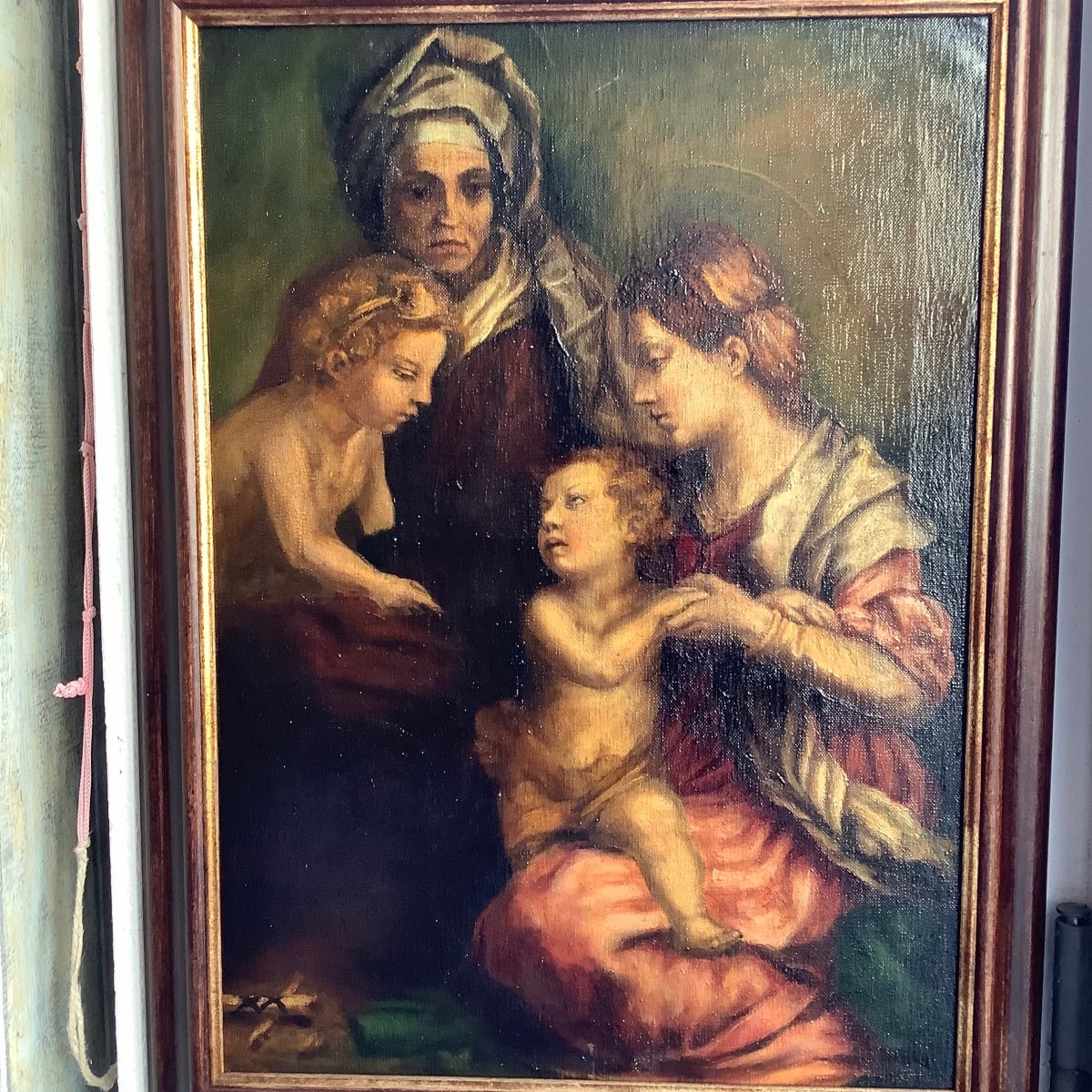 Olio su tela Madonna con bambino  s Anna e s Giovannino Ep fine 800-photo-2