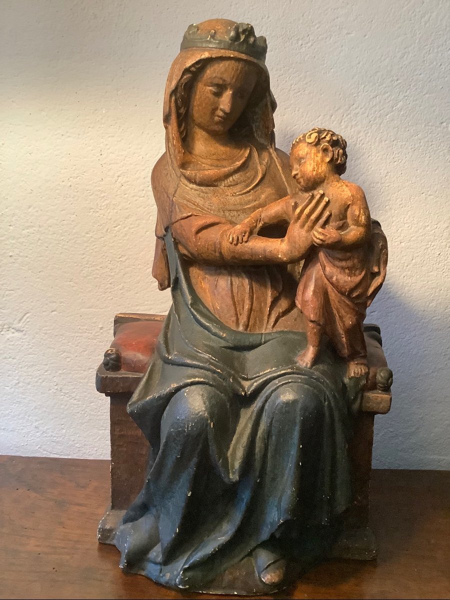 Scultura in gesso madonna seduta con bambino Ep XIX secolo