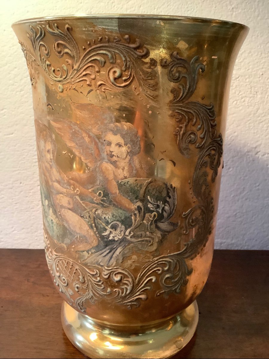 Vaso in vetro dorato e decorato Murano 20 secolo-photo-4
