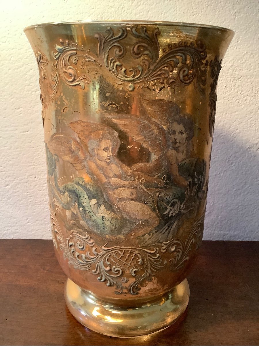 Vaso in vetro dorato e decorato Murano 20 secolo