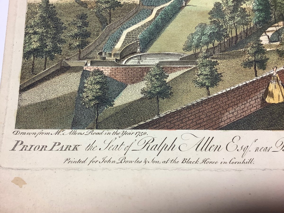 Incisione raffigurante residenza di Prior Park Inghilterra Ep 1752-photo-3