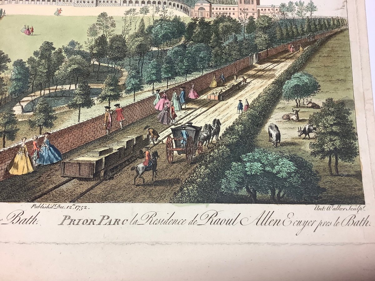 Incisione raffigurante residenza di Prior Park Inghilterra Ep 1752-photo-4