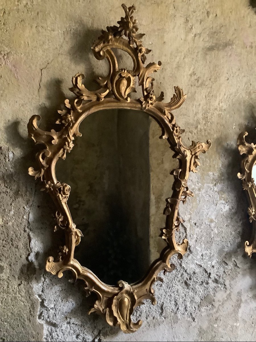 Coppia di specchiere in legno intagliato e dorato Venezia Ep XVIII secolo-photo-2