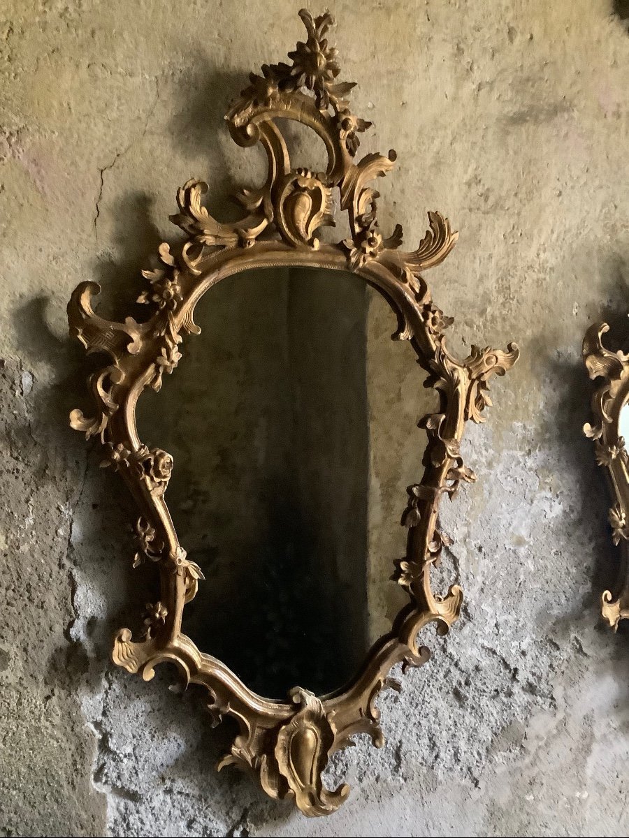 Coppia di specchiere in legno intagliato e dorato Venezia Ep XVIII secolo-photo-2