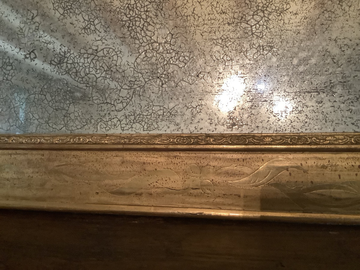 Specchiera in legno dorato con incisioni Ep 1850-photo-2