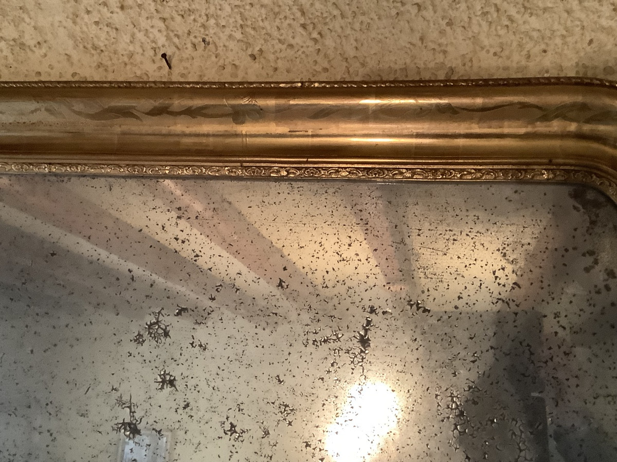 Specchiera in legno dorato con incisioni Ep 1850-photo-3