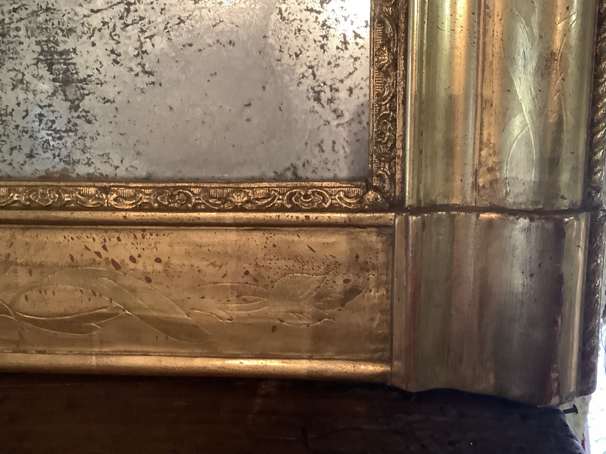 Specchiera in legno dorato con incisioni Ep 1850-photo-1