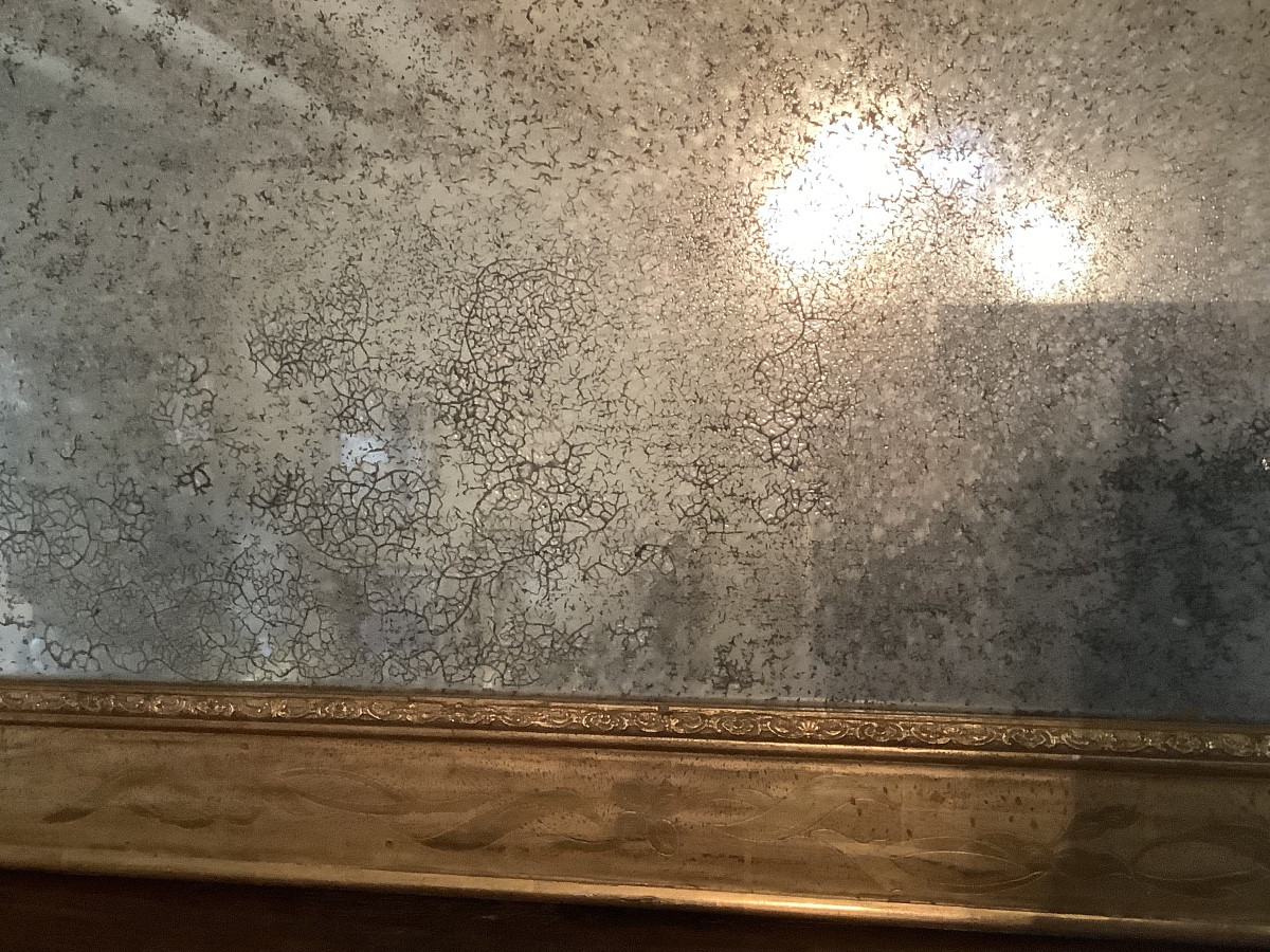 Specchiera in legno dorato con incisioni Ep 1850-photo-2