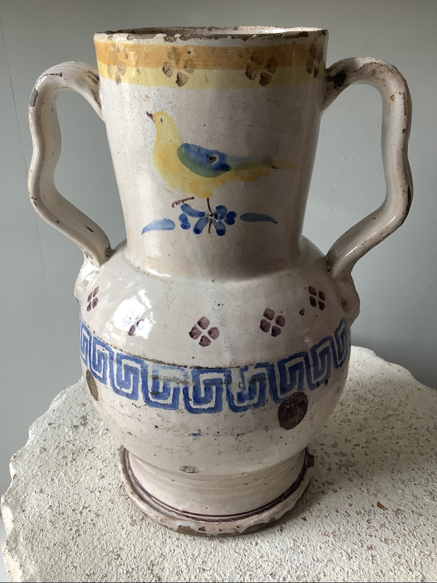 Brocca in maiolica con manici italia Ep inizio 800-photo-3