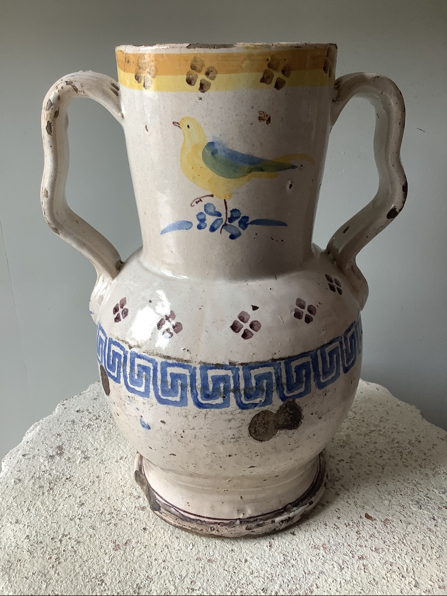 Brocca in maiolica con manici italia Ep inizio 800