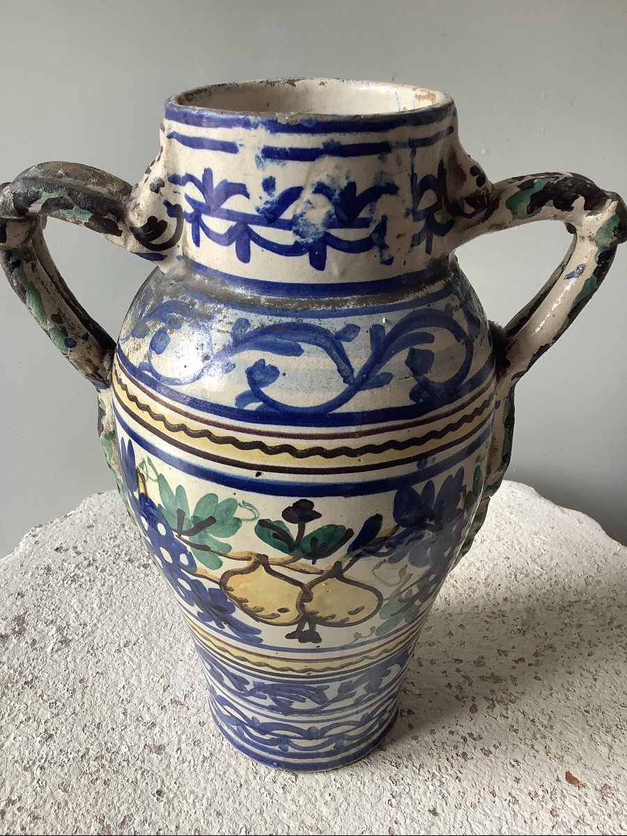 Albarello in maiolica con manici decorato con frutta Ep 800