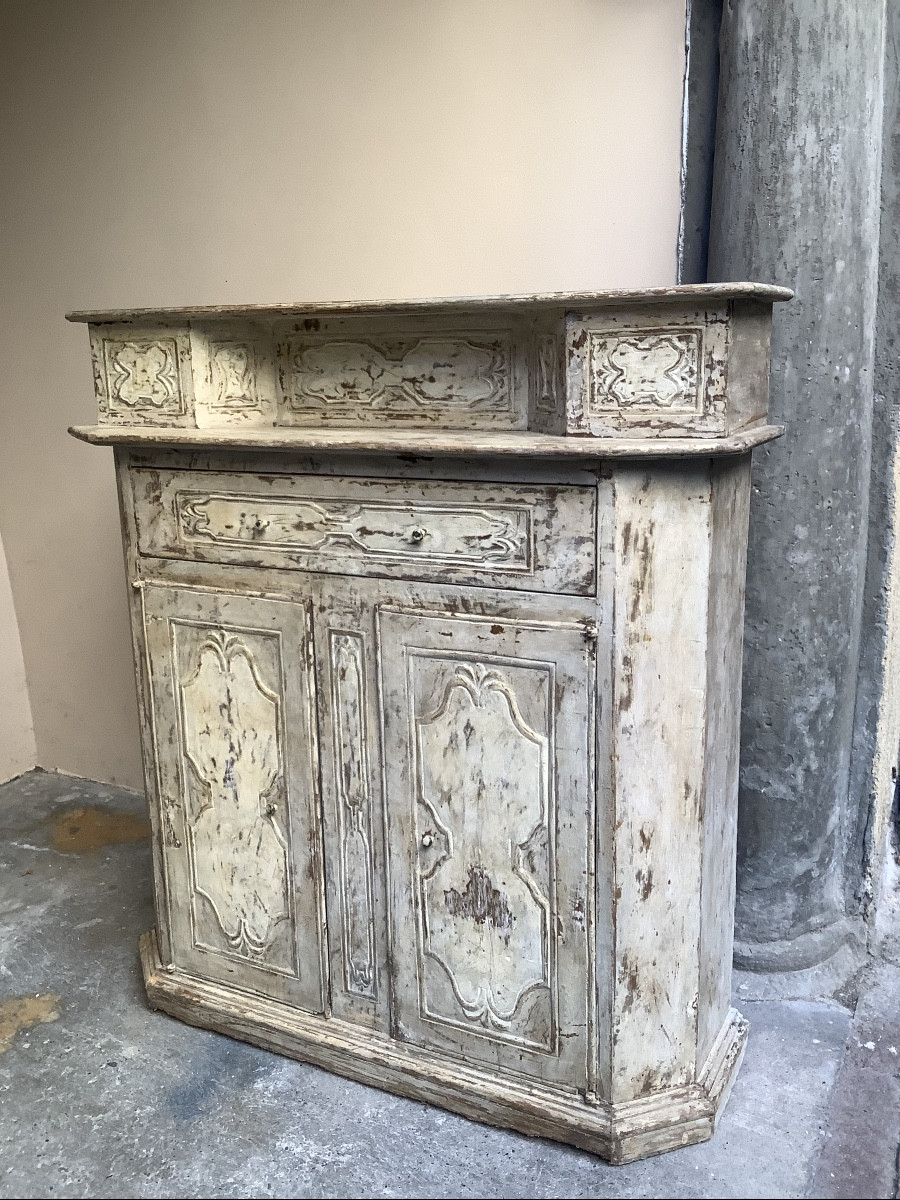 Credenza in legno  intagliato e laccato con ante e cassetto Ep fine XVIII secolo-photo-2