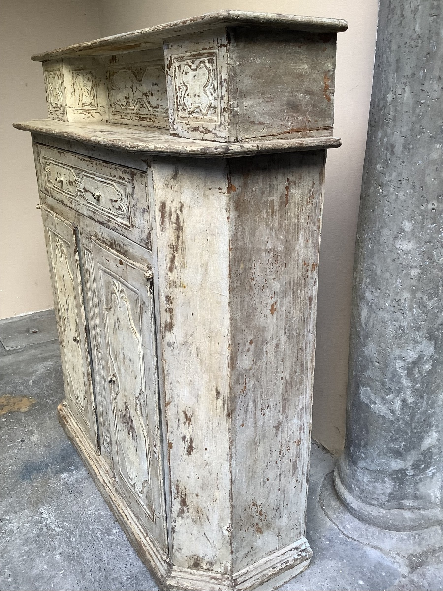 Credenza in legno  intagliato e laccato con ante e cassetto Ep fine XVIII secolo-photo-3