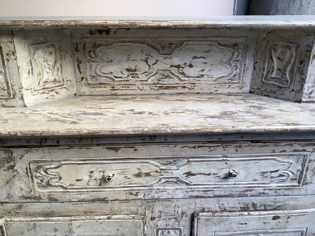 Credenza in legno  intagliato e laccato con ante e cassetto Ep fine XVIII secolo-photo-4