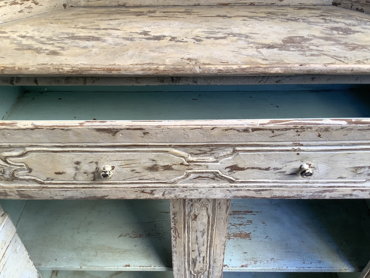 Credenza in legno  intagliato e laccato con ante e cassetto Ep fine XVIII secolo-photo-1