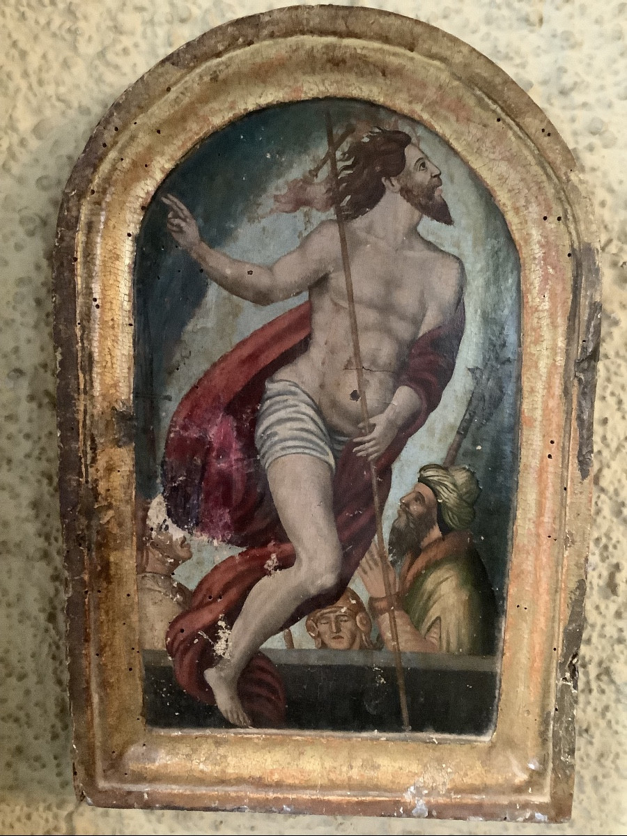 Sportello da tabernacolo in legno dipinto con Cristo e discepoli Ep 700