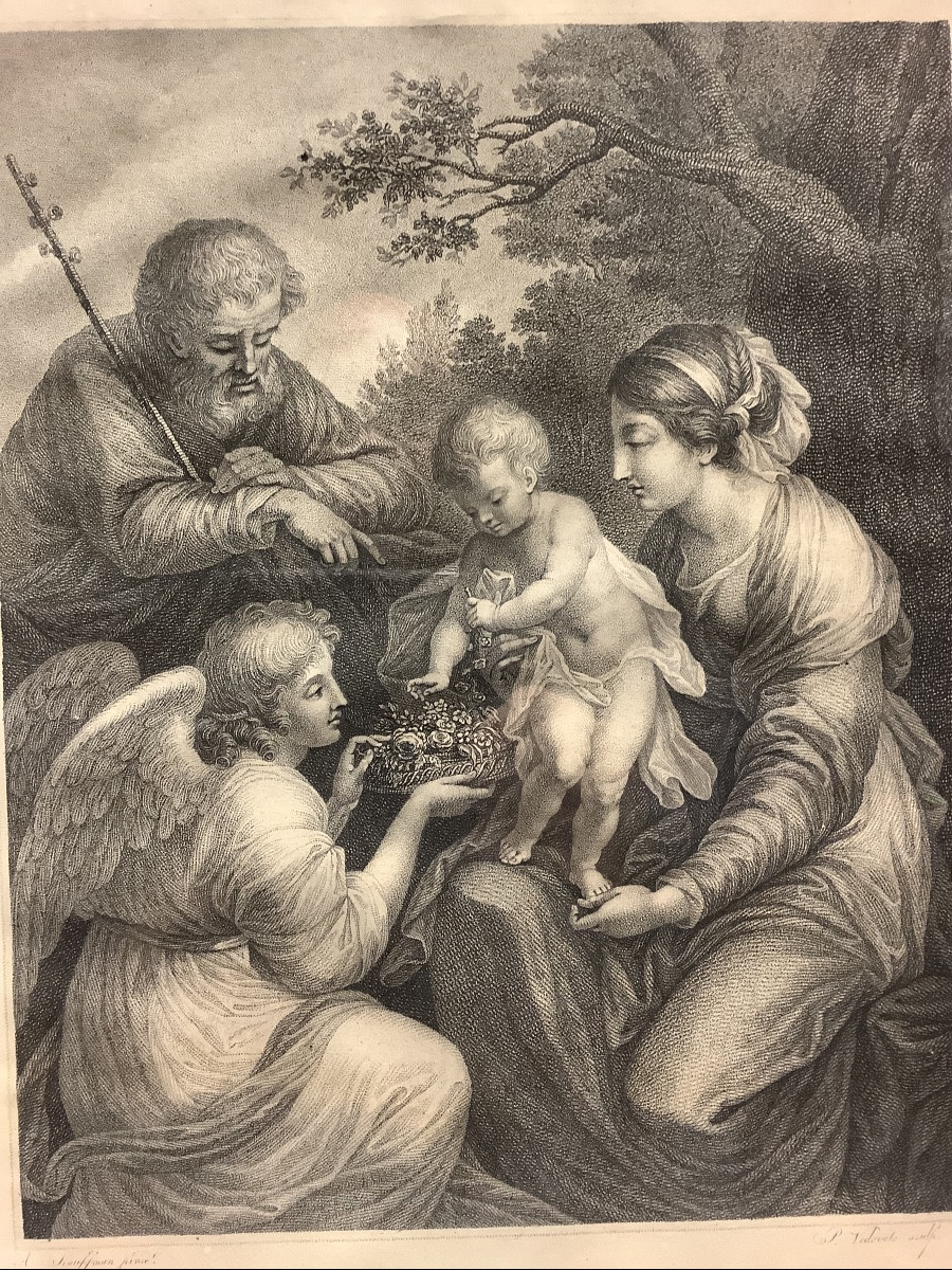 Incisione sacra famiglia con angelo di Pietro Vedovato Ep 1774-1847-photo-2