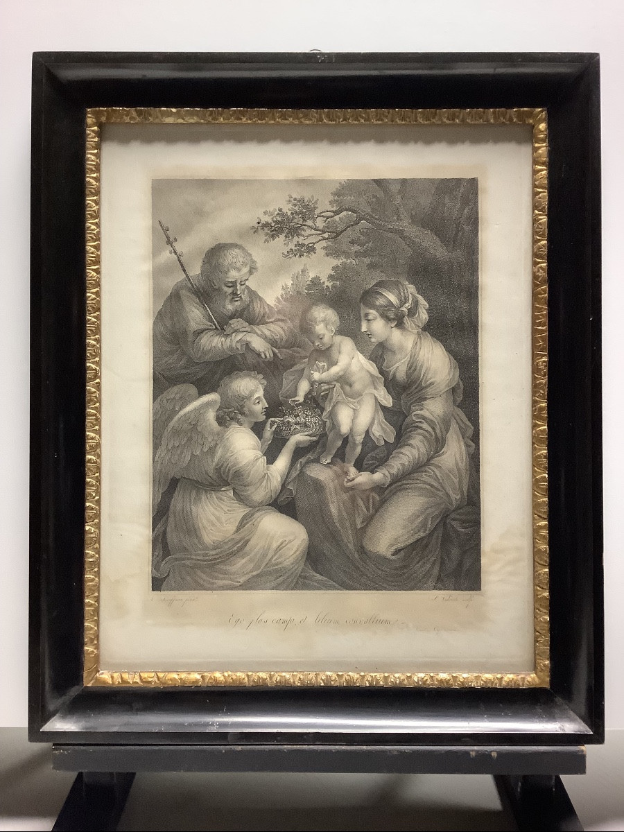 Incisione sacra famiglia con angelo di Pietro Vedovato Ep 1774-1847
