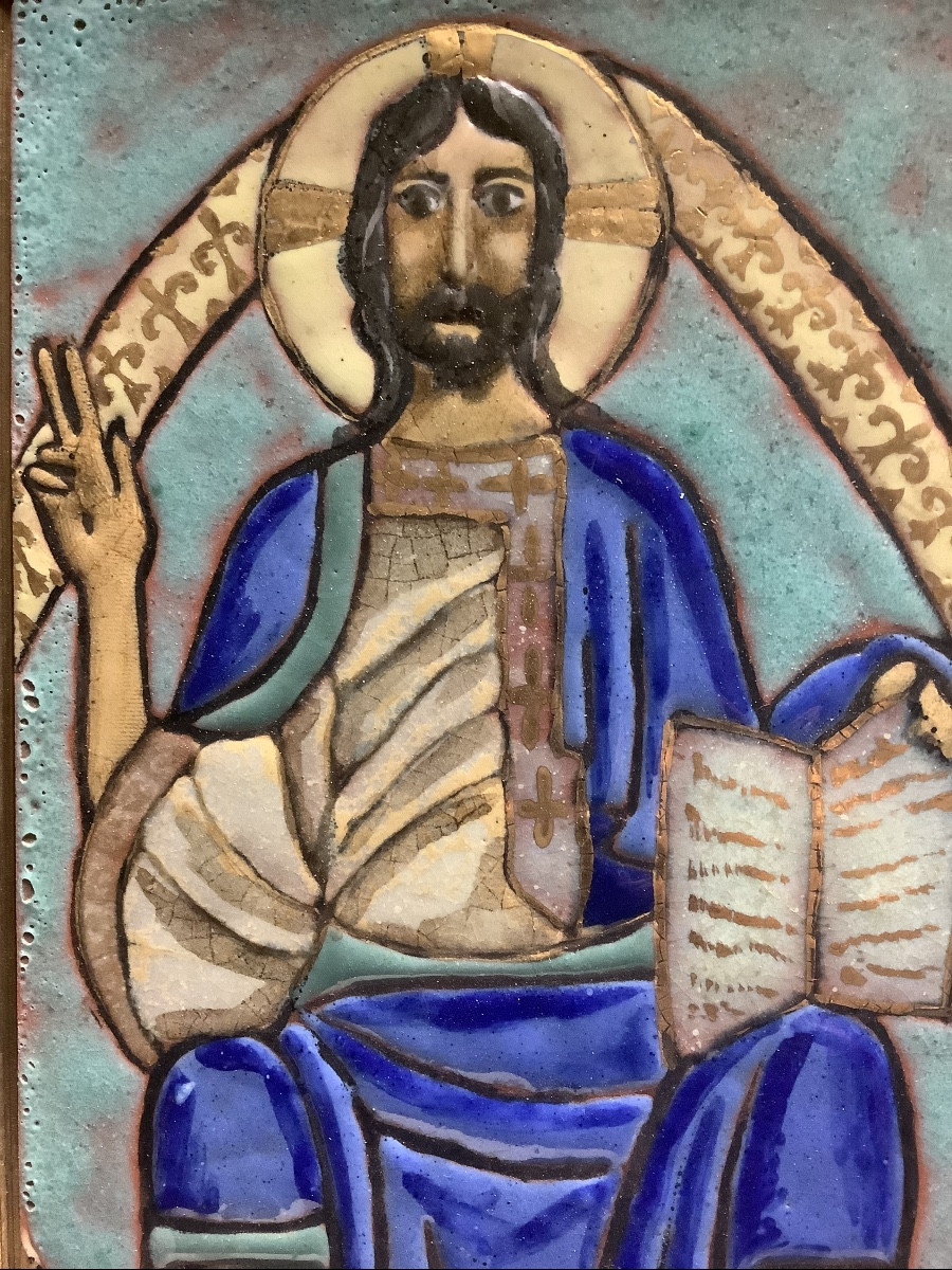 Coppia di ceramiche con smalti e oro Ep XX secolo-photo-3