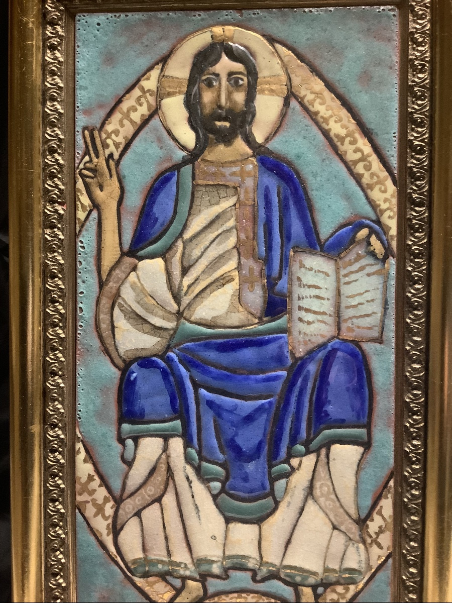 Coppia di ceramiche con smalti e oro Ep XX secolo-photo-6