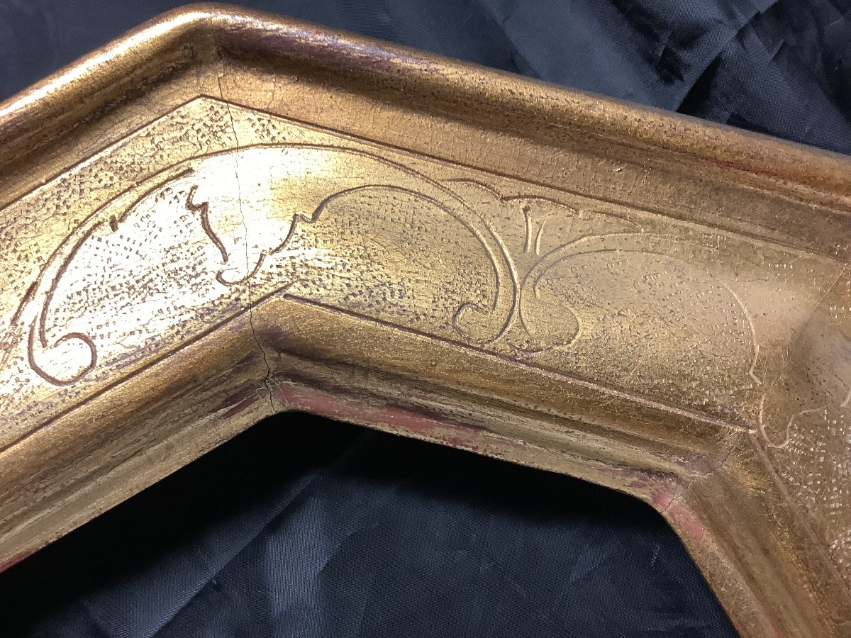 Cornice  in legno dorato con incisioni Ep XX secolo-photo-1