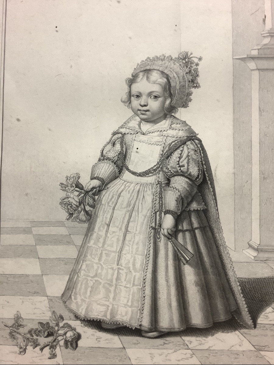 Incisione ritratto  raffigurante piccola nobildonna pittore  A. VAN DICK EP 1700-photo-2