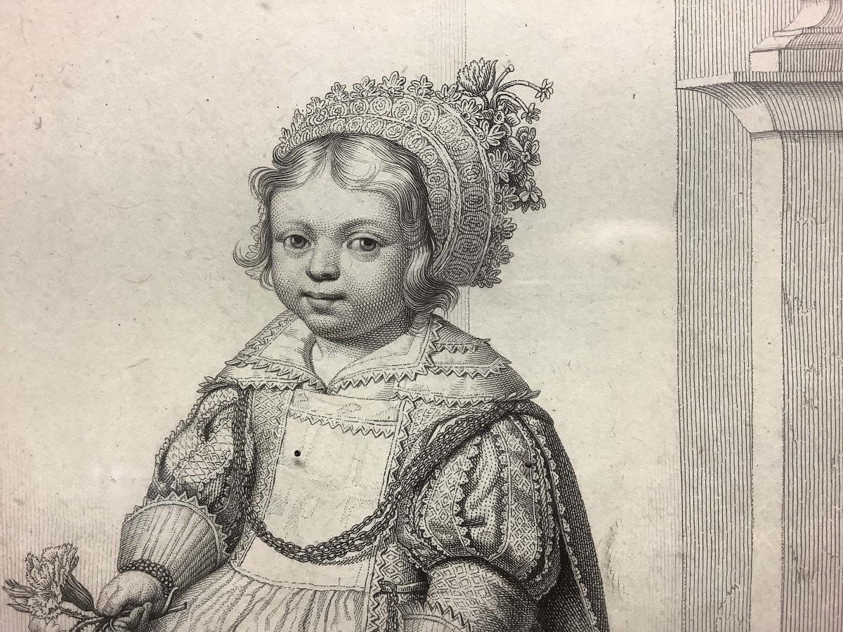 Incisione ritratto  raffigurante piccola nobildonna pittore  A. VAN DICK EP 1700-photo-3