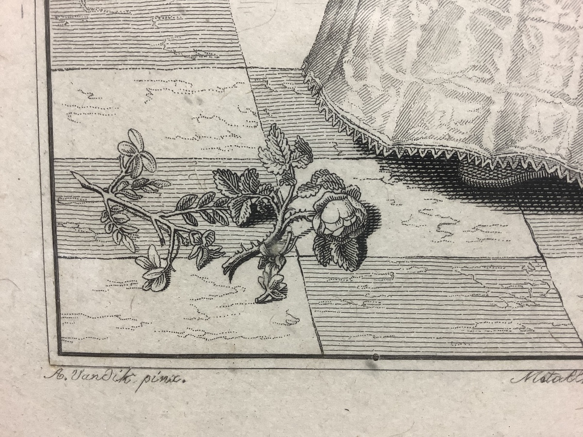 Incisione ritratto  raffigurante piccola nobildonna pittore  A. VAN DICK EP 1700-photo-1