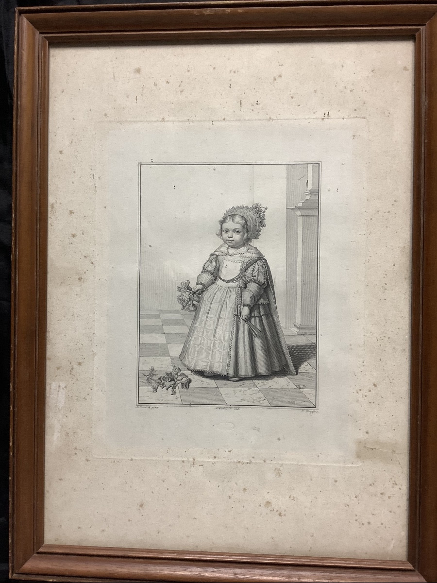 Incisione ritratto  raffigurante piccola nobildonna pittore  A. VAN DICK EP 1700-photo-5
