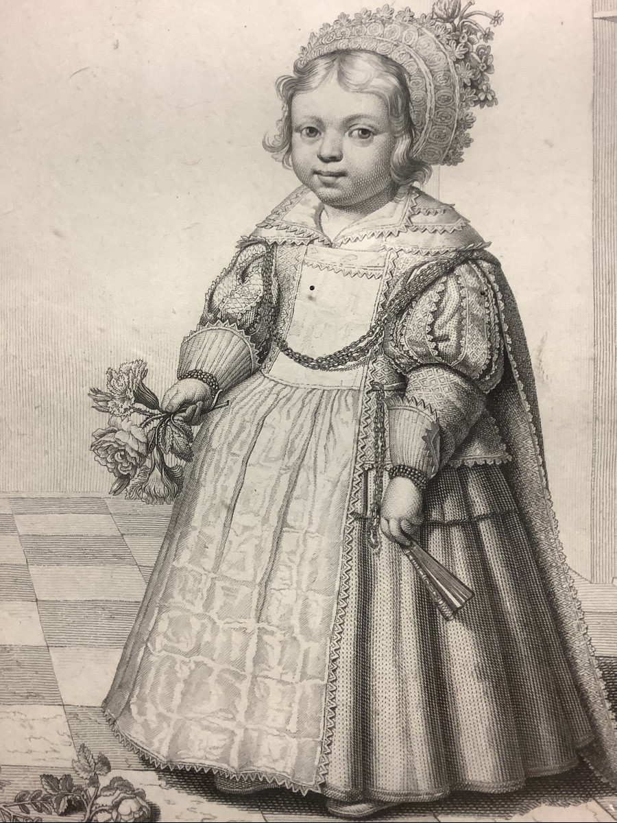 Incisione ritratto  raffigurante piccola nobildonna pittore  A. VAN DICK EP 1700